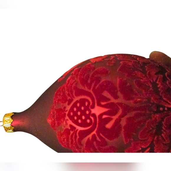 Hand Crafted Christmas Ornaments 4pc Set Red velvet upcycled ribbon Mod Podge - Picture 8 of 17